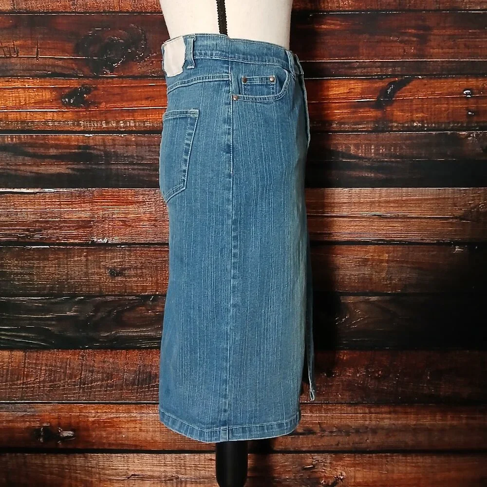 Jane Doe Vintage Jean Skirt 11 12 High Rise Fitted Straight Slit Denim Stretch